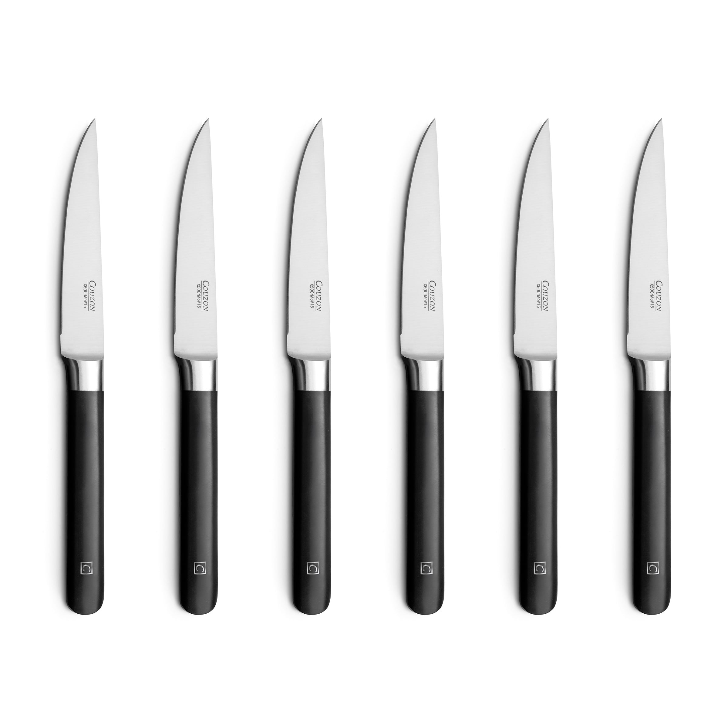 Kasaro - Set of 6 Steak Knives - Molybdenum-Vanadium Steel X50Crmov15 - Black