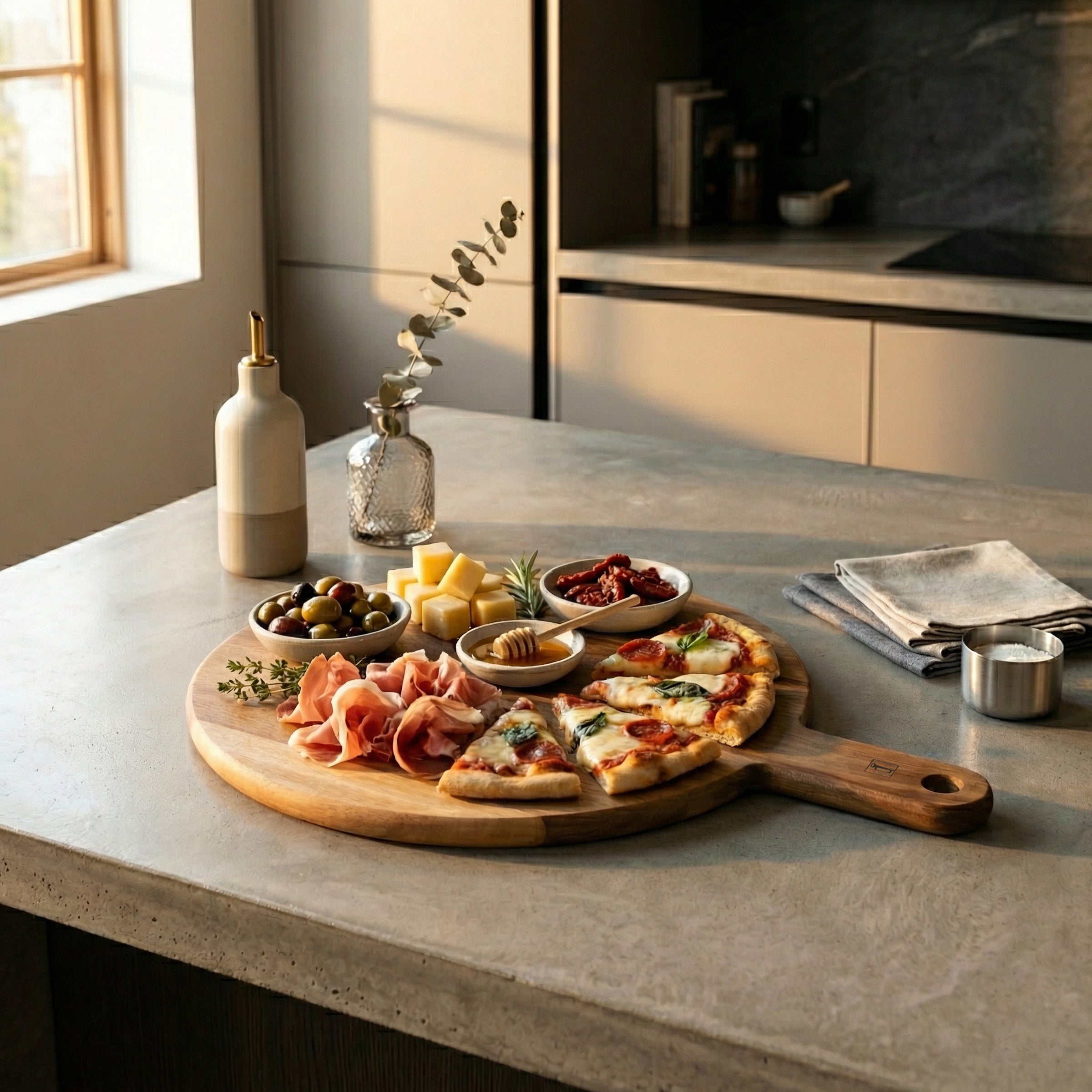 Fiorenza - Planche À Pizza Ronde 33 Cm Avec Rigole Et Poignée - Bois