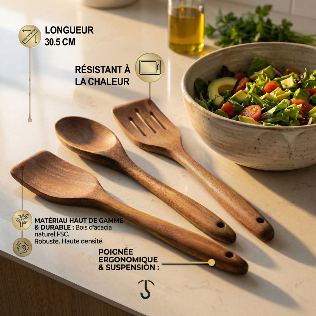Emile - Set De 3 Ustensiles En Bois D'Acacia - Bois