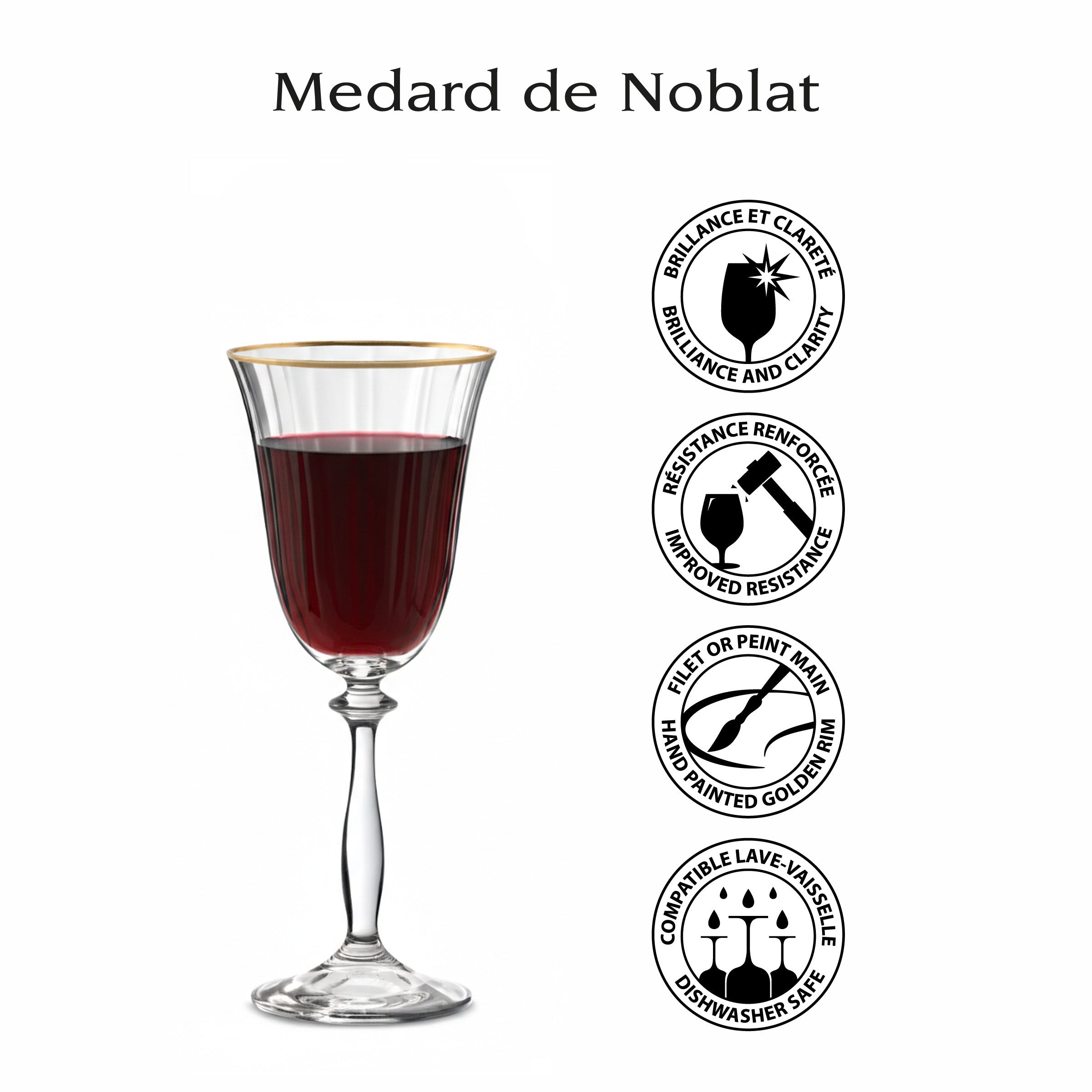 Altesse - Lot De 6 Verres À Pied 25Cl - Cristallin - Translucide/Bordure Dorée