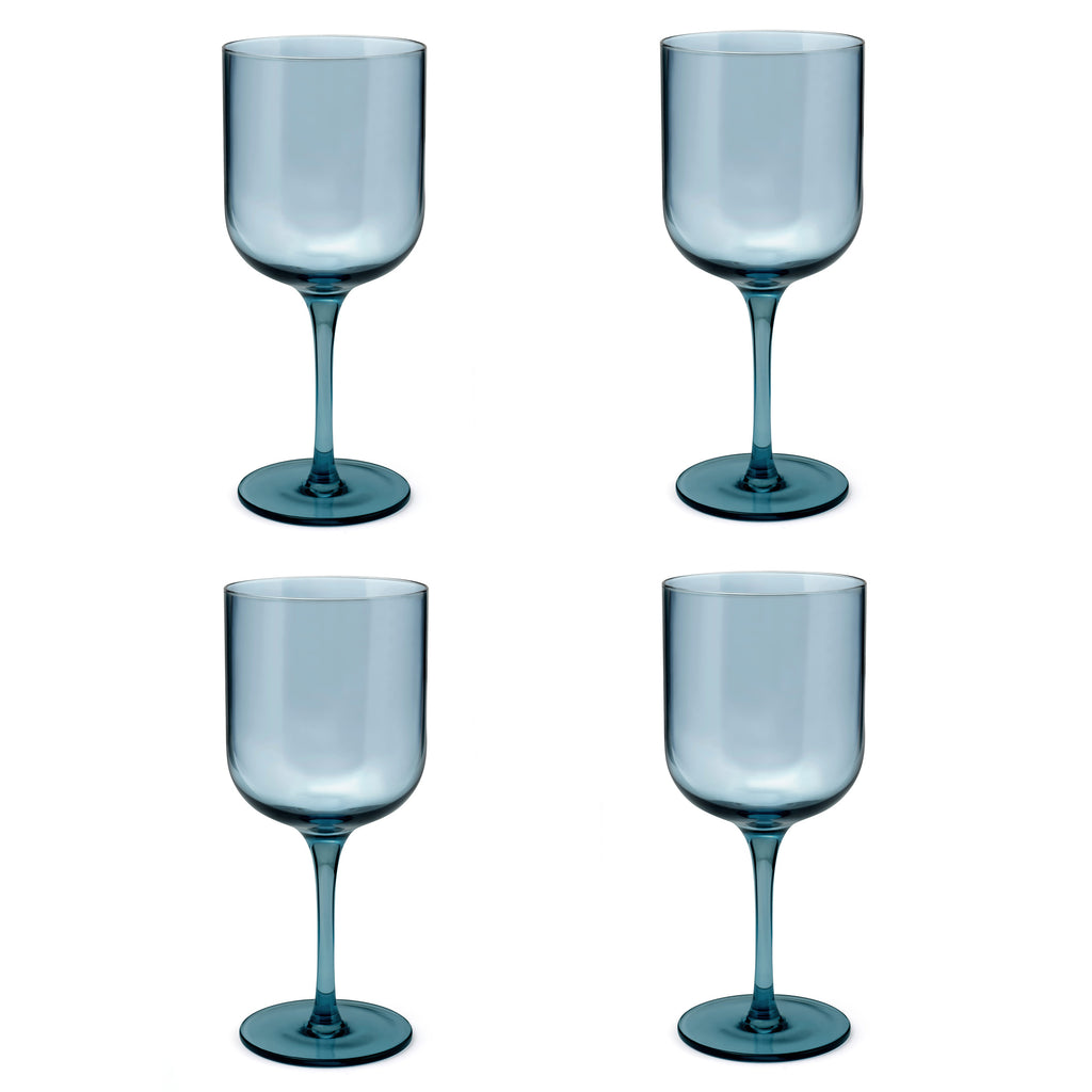 Eyden - Juego de 4 vasos de pie 35 cl - Vidrio soplado - Azul