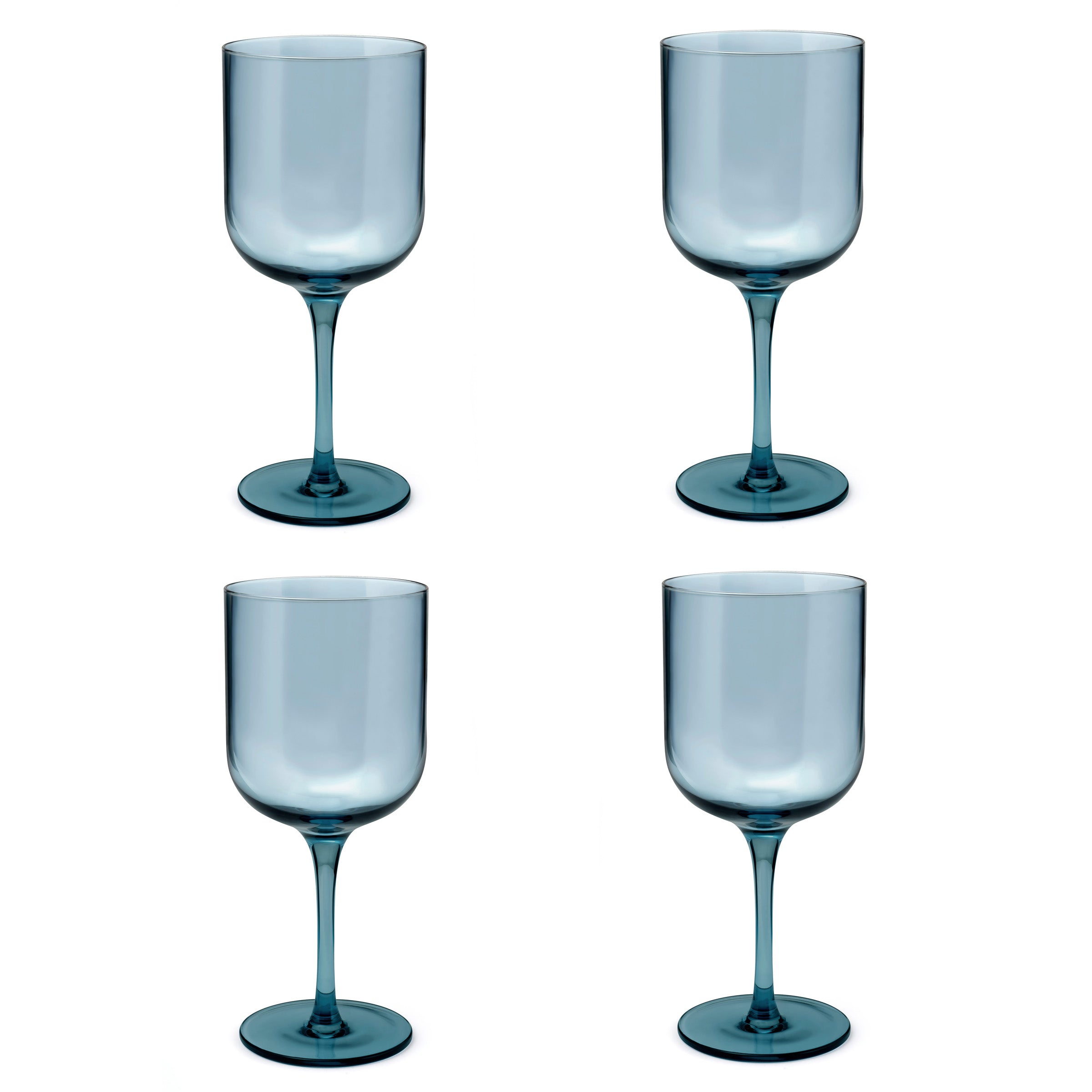 Eyden - Juego de 4 vasos de pie 35 cl - Vidrio soplado - Azul