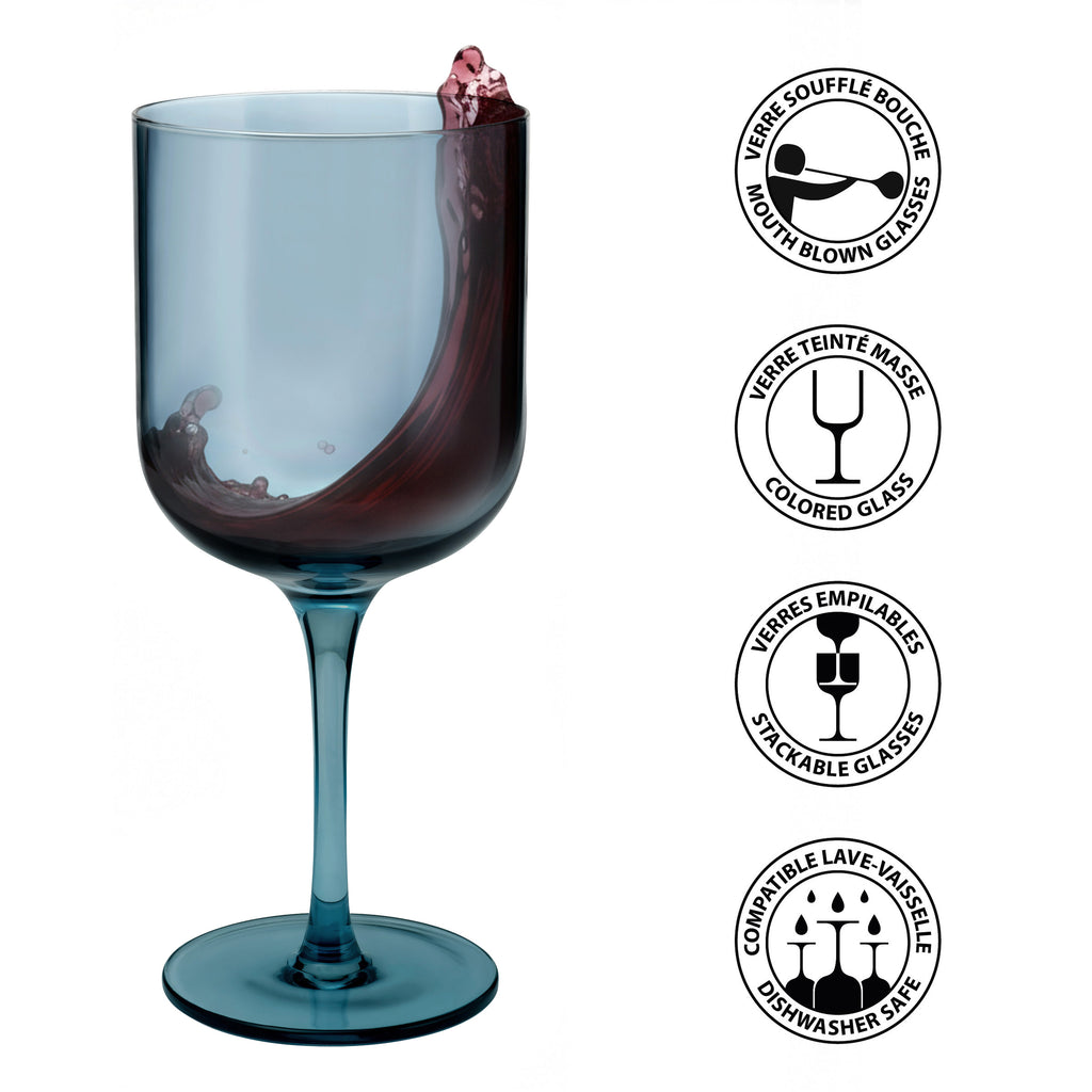 Eyden - Juego de 4 vasos de pie 35 cl - Vidrio soplado - Azul