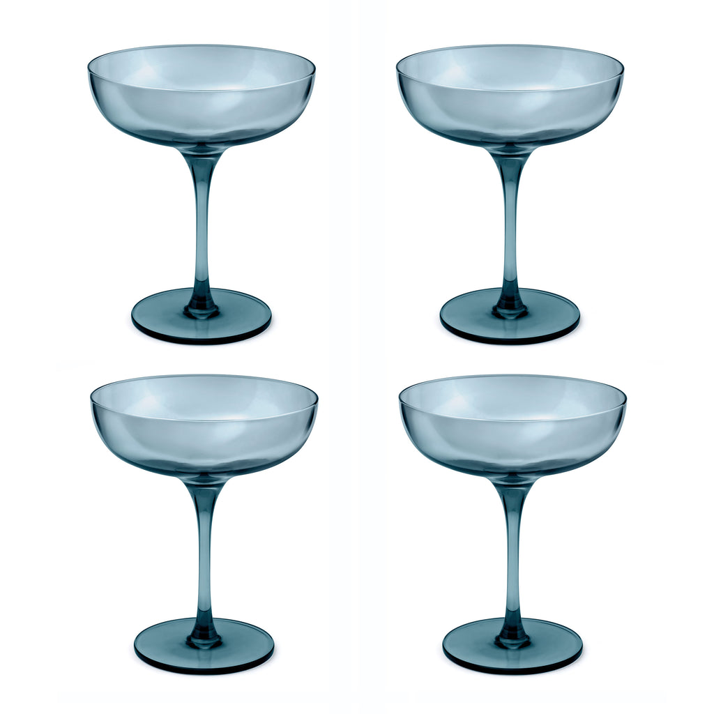 Eyden - Lot De 4 Coupes À Champagne 17 Cl - Verre Soufflé Bouche - Bleu