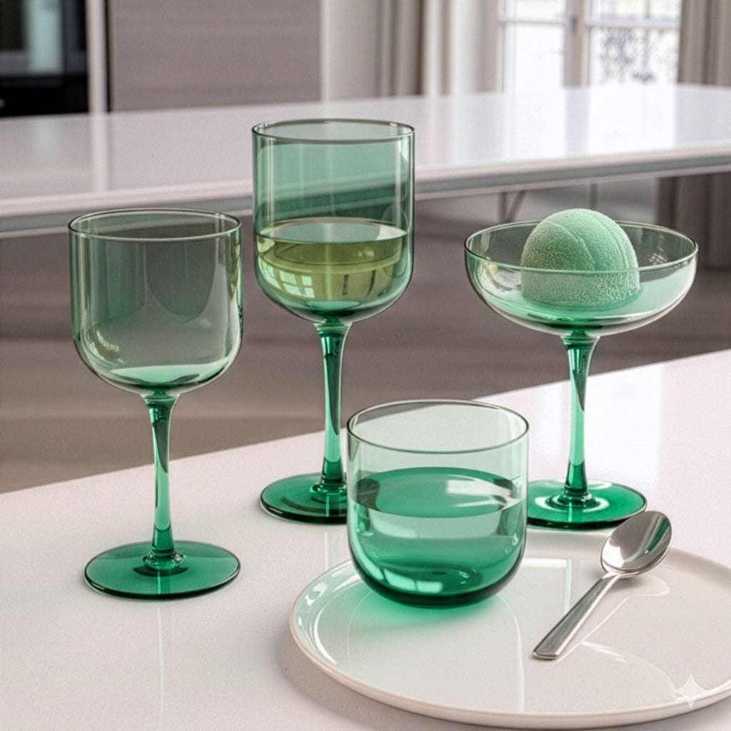 Eyden - Set of 4 Stemmed Glasses 35 Cl - Mouth Blown Glass - Green