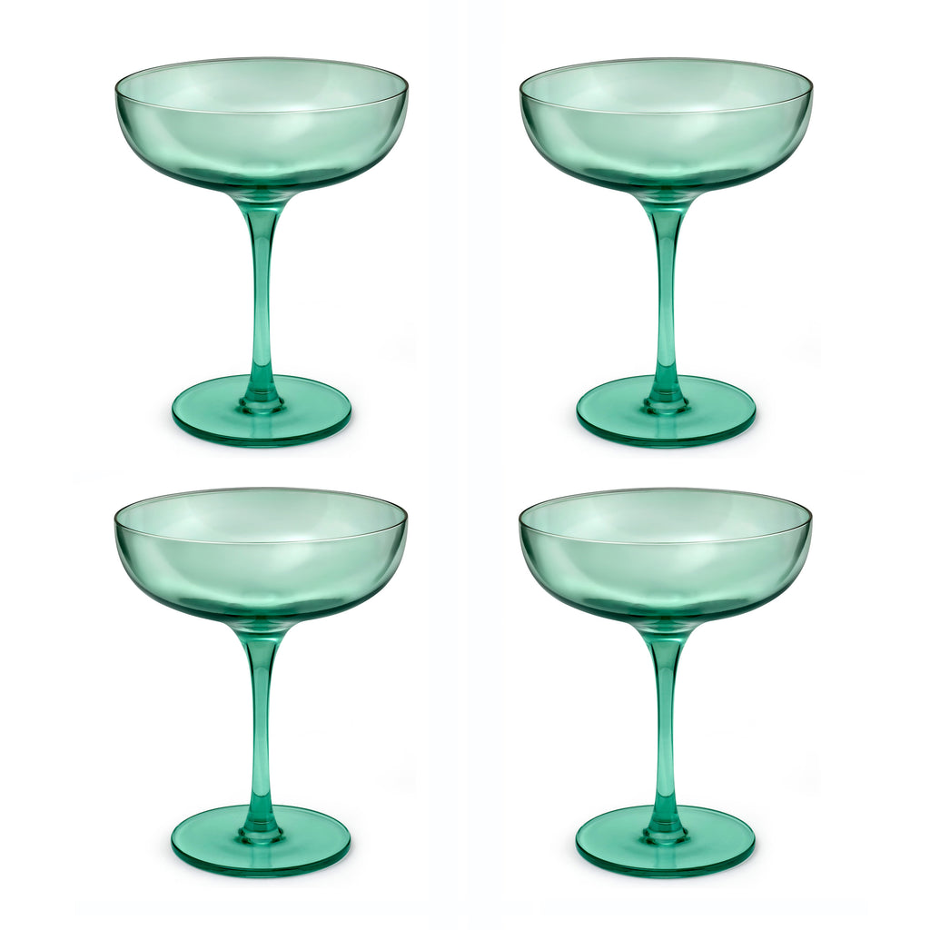 Eyden - Juego de 4 copas de champán 17 cl - Vidrio soplado - Verde