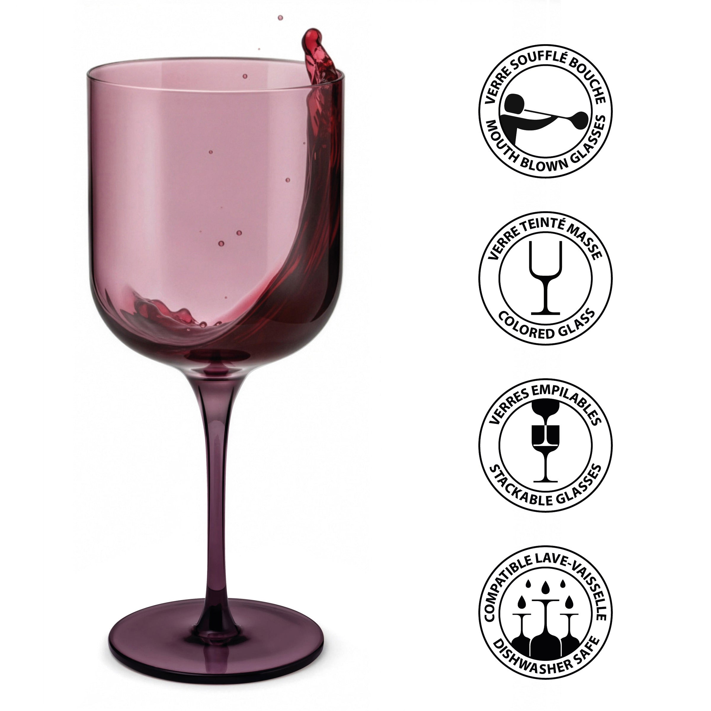Eyden - Set of 4 Stemmed Glasses 35 Cl - Mouth Blown Glass - Pink