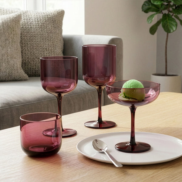 Eyden - Lot De 4 Verres À Pied 26 Cl - Verre Soufflé Bouche - Rose