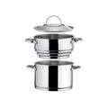 Elysée - 1 cacerola de acero inoxidable de 24 cm + tapa + 1 accesorio de cocción al vapor universal