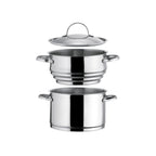 Elysée - 1 cacerola de acero inoxidable de 24 cm + tapa + 1 accesorio de cocción al vapor universal