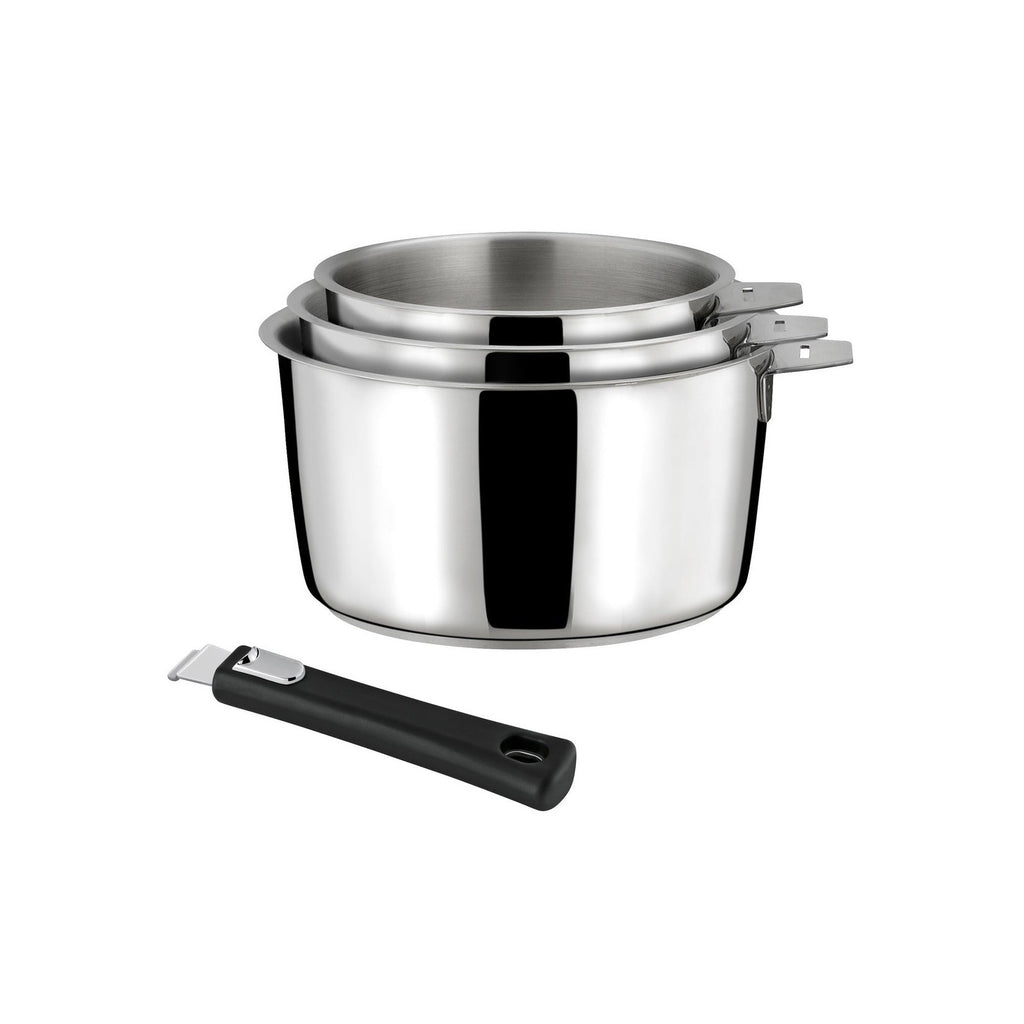 Malice - Set of 3 Saucepans with Black Handle - 16/18/20cm - Stainless Steel
