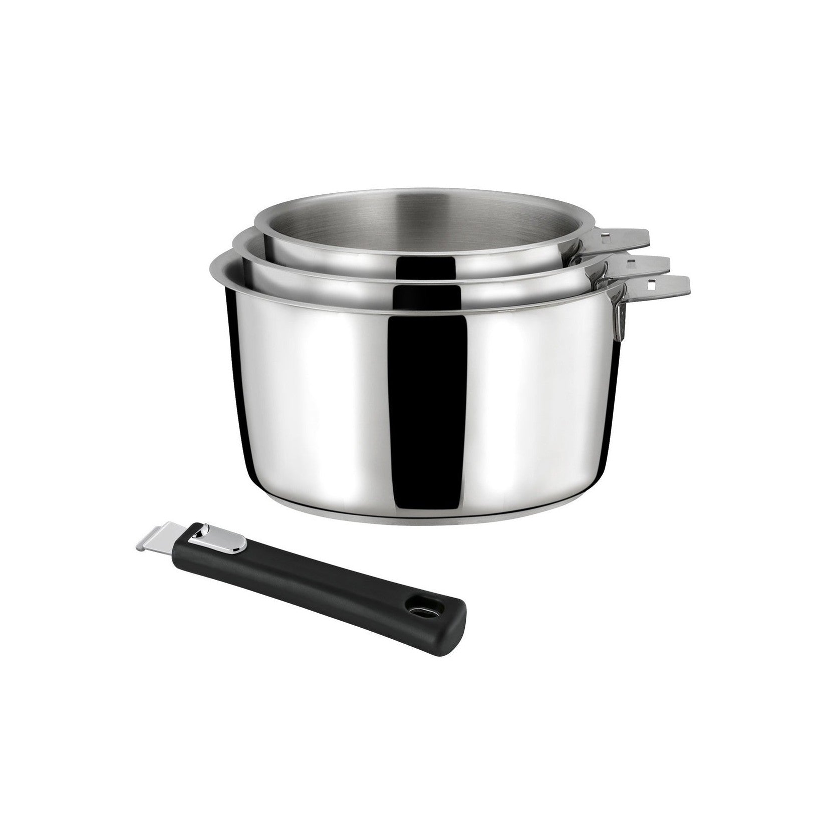 Malice - Set of 3 Saucepans with Black Handle - 16/18/20cm - Stainless Steel