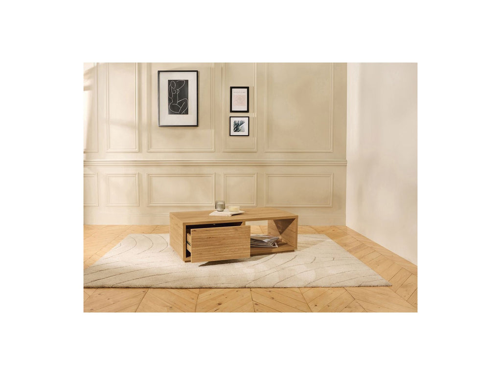 Ferret - Mesa de centro con cajón - Efecto listones de madera