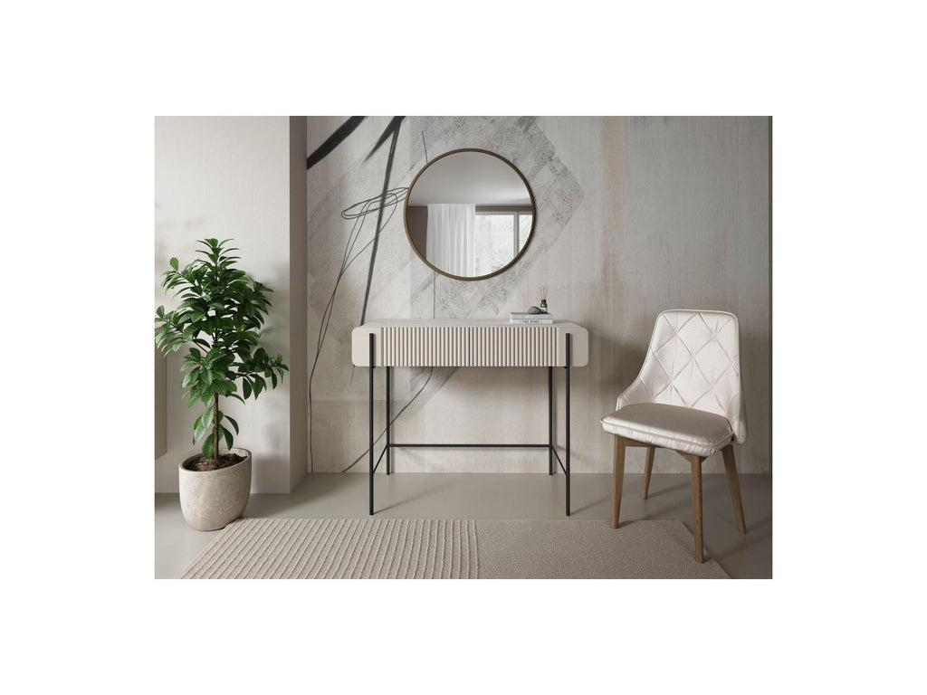 Mathilde - Console 2 Tiroirs Plateau - Effet Marbre Et Pieds Noir