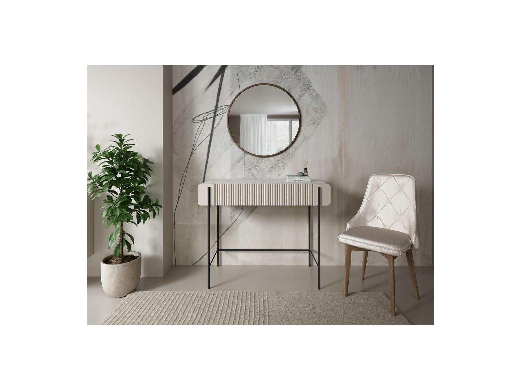 Mathilde - Console 2 Tiroirs Plateau - Effet Marbre Et Pieds Noir