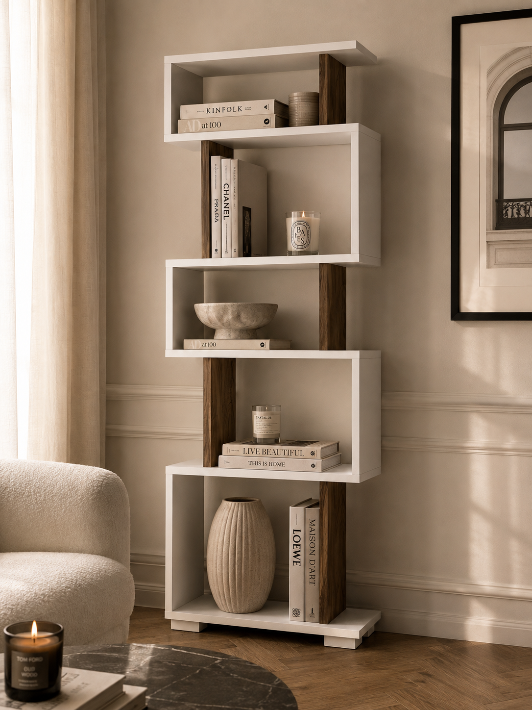 Blok Bookcase - White / Walnut