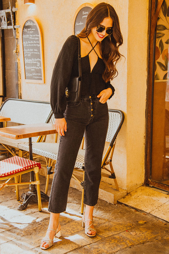 Quiterie Linen Viscose Top Black