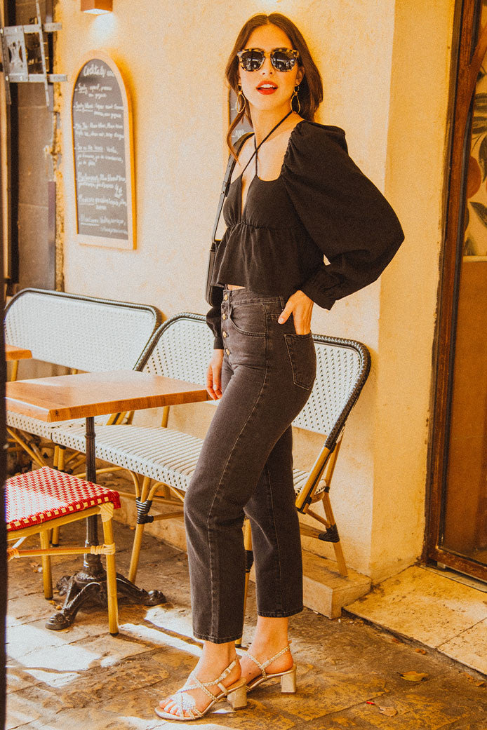 Quiterie Linen Viscose Top Black