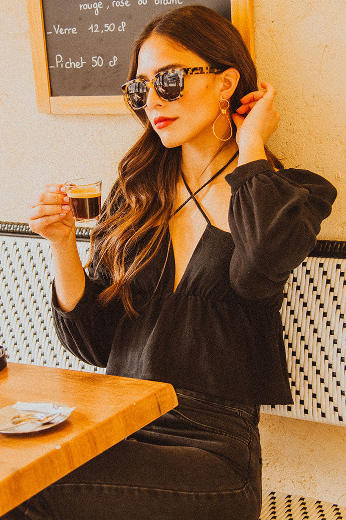 Quiterie Linen Viscose Top Black