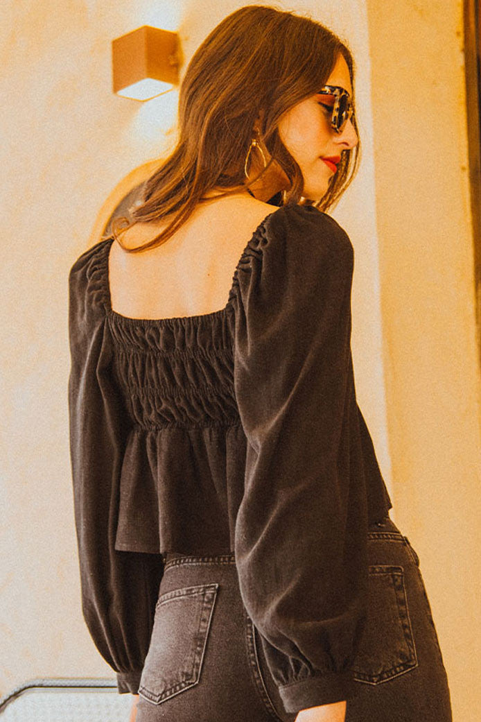 Quiterie Linen Viscose Top Black
