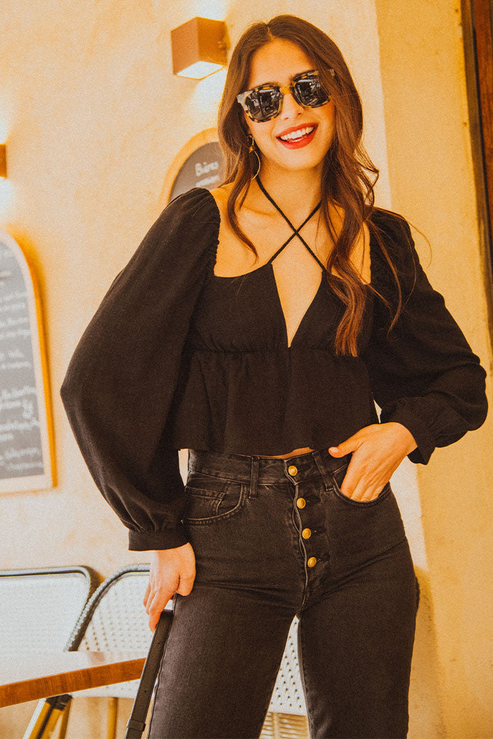 Quiterie Linen Viscose Top Black