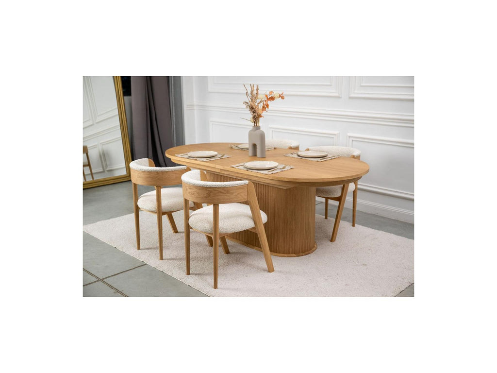 Malmousque - Conjunto con mesa de comedor extensible de 210 a 270 cm + 6 sillas Bastide de chapa de roble macizo
