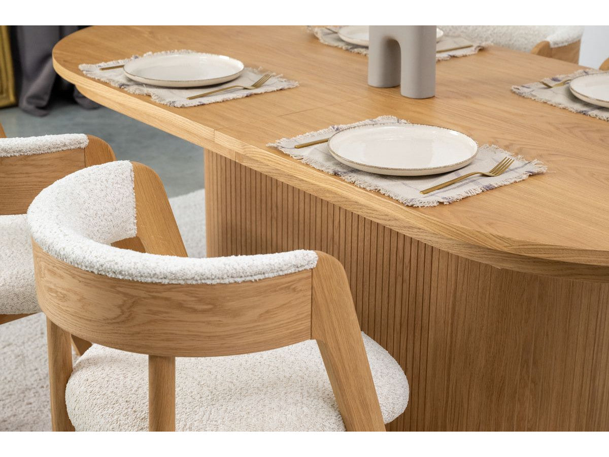Malmousque - Conjunto con mesa de comedor extensible de 210 a 270 cm + 6 sillas Bastide de chapa de roble macizo