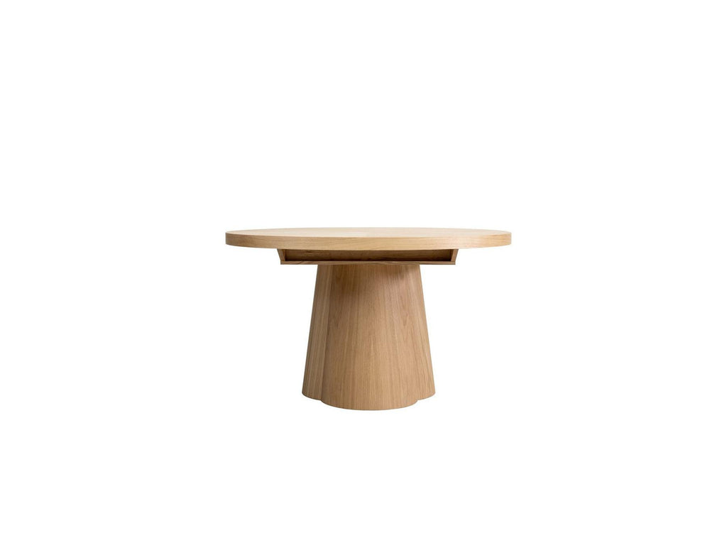 Sugiton - Conjunto con mesa de comedor redonda extensible de 130 a 180 cm + lote de sillas Bastide en chapa de roble macizo - Lote de 6 sillas