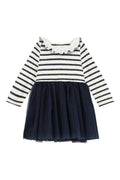 Two-Fabric Dress - White And Navy Blue - Baby Girl
