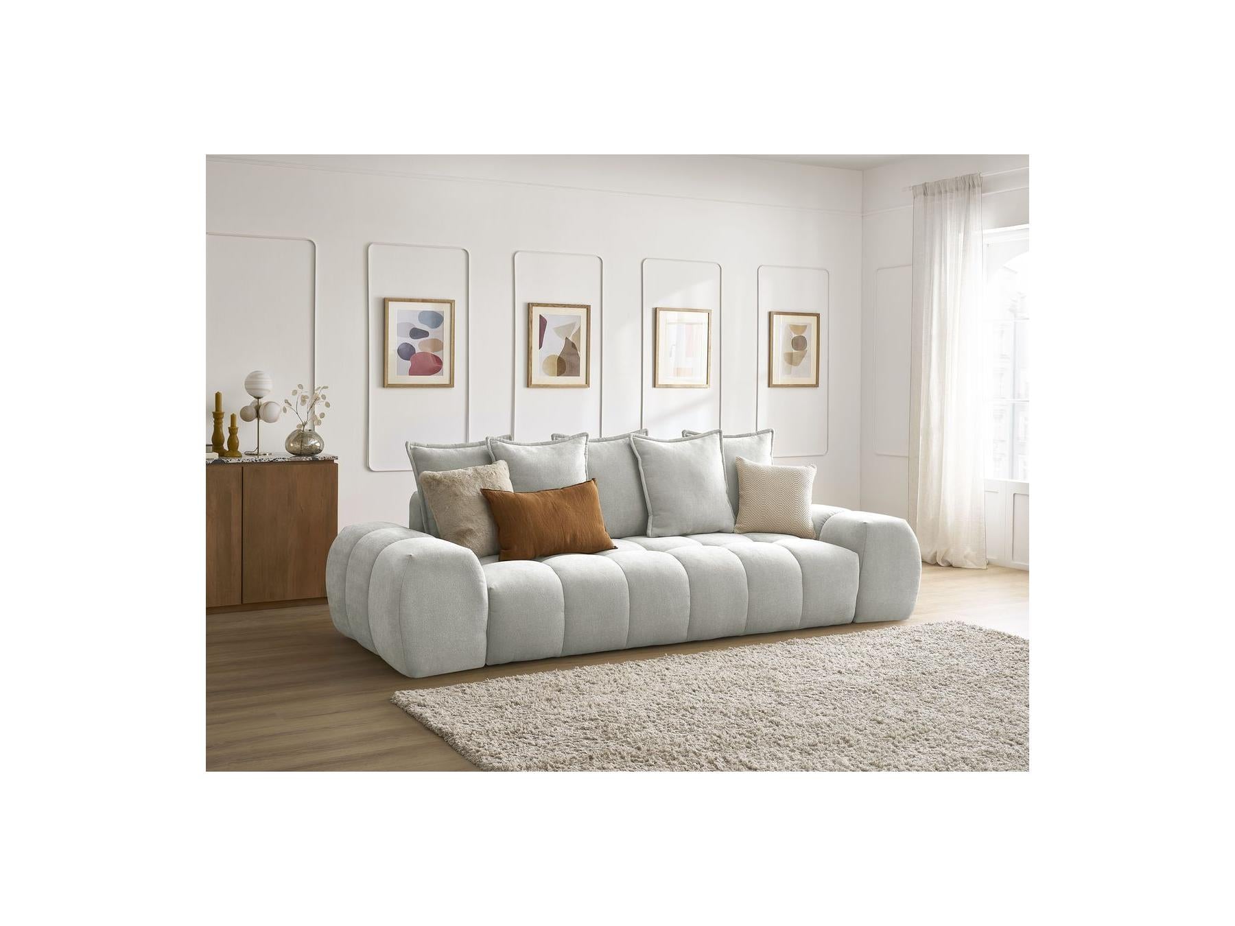 Everest - Sofá recto convertible con arcón - Tejido texturizado - 5 cojines