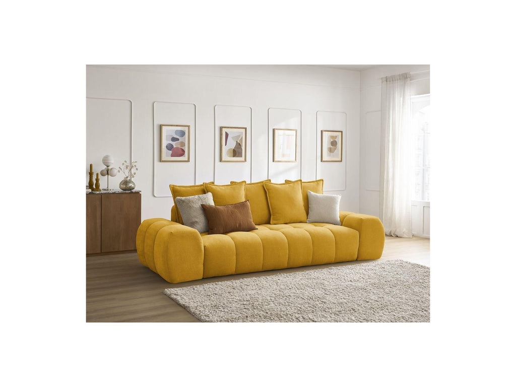 Everest - Sofá recto convertible con arcón - Tejido texturizado - 5 cojines