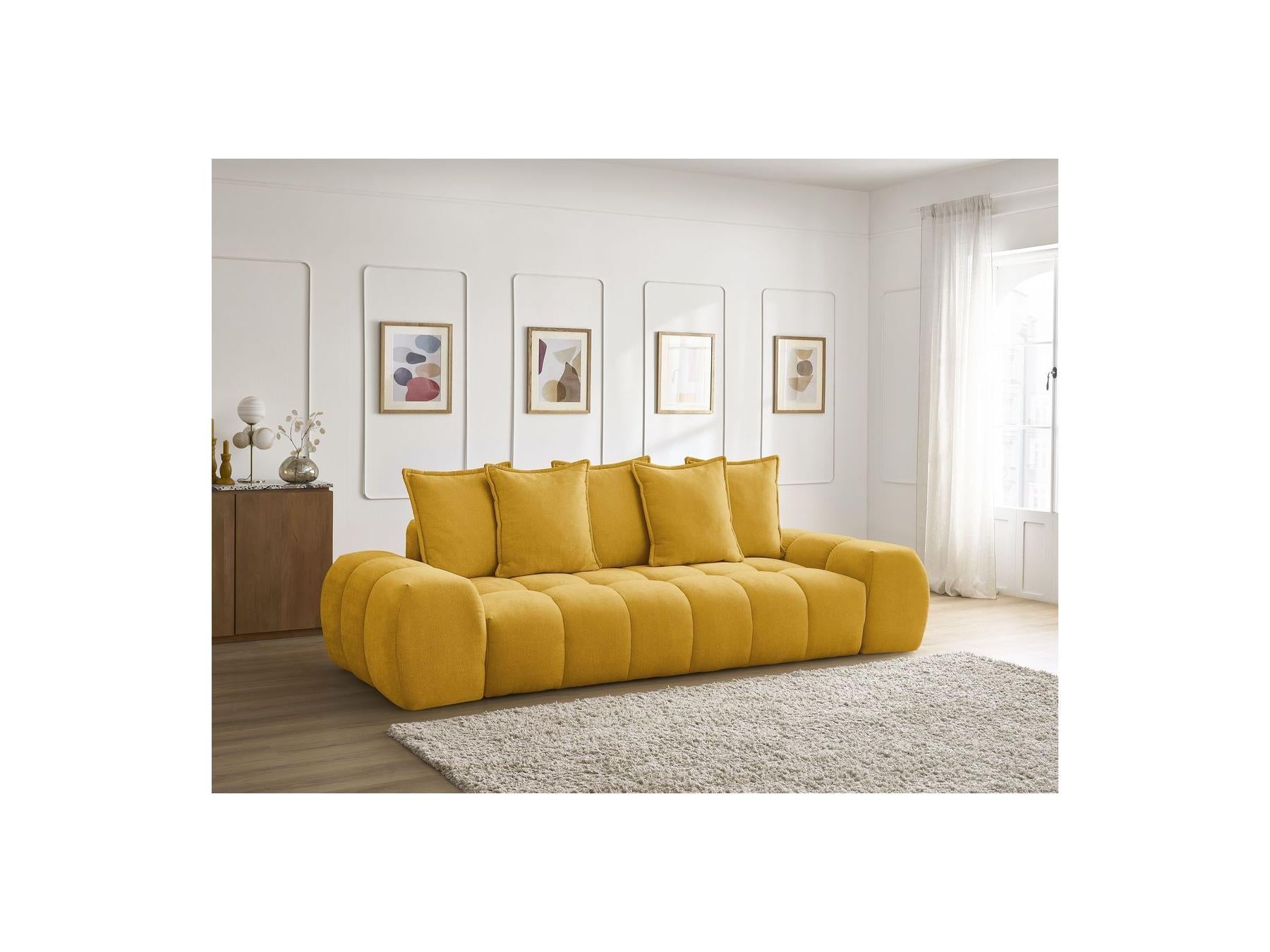Everest - Sofá recto convertible con arcón - Tejido texturizado - 5 cojines