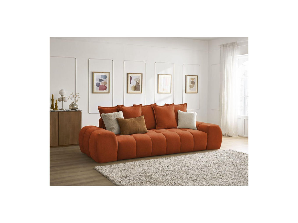 Everest - Sofá recto convertible con arcón - Tejido texturizado - 5 cojines