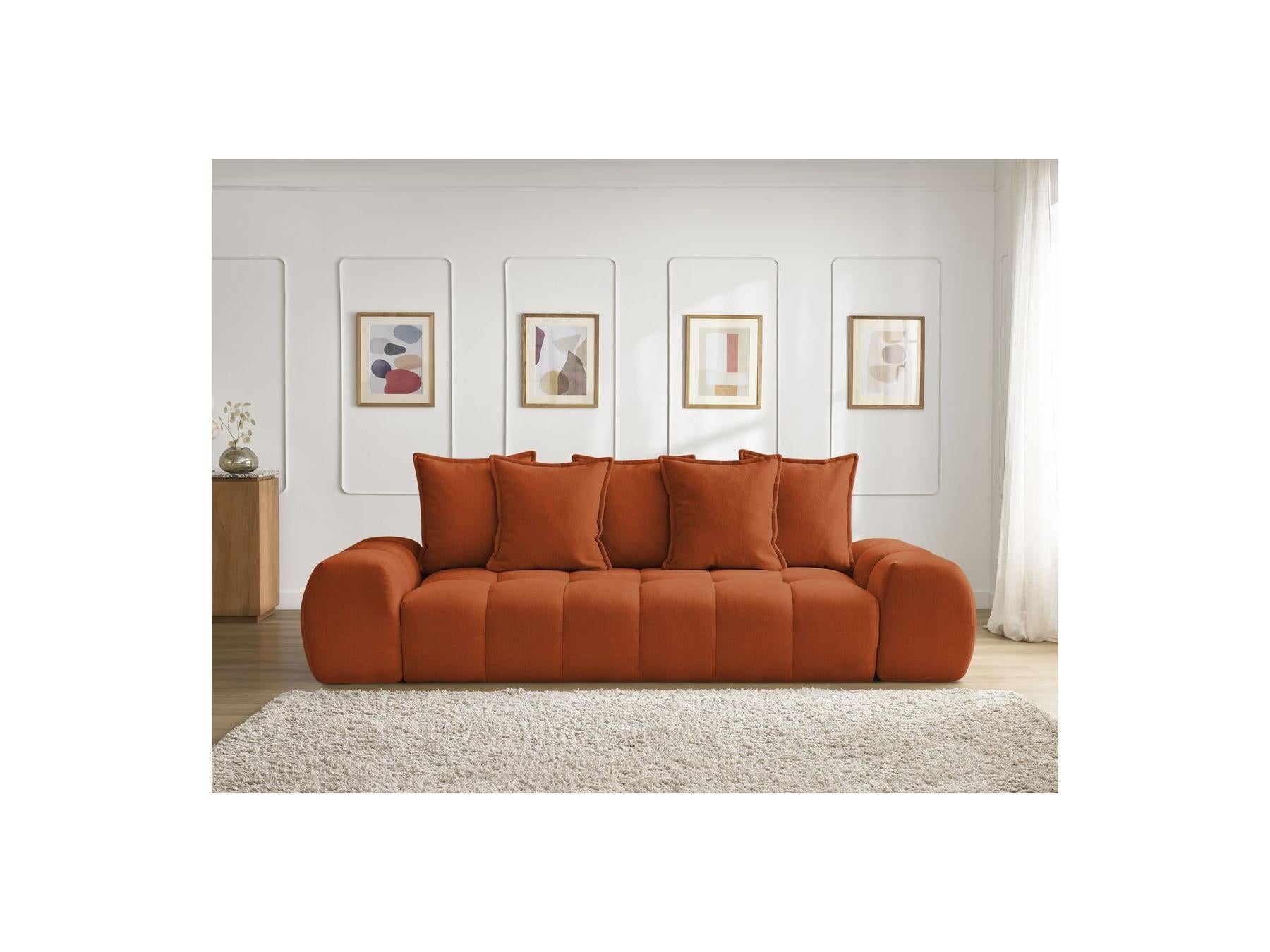 Everest - Sofá recto convertible con arcón - Tejido texturizado - 5 cojines