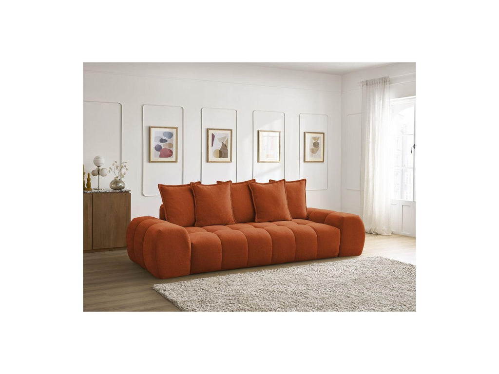 Everest - Sofá recto convertible con arcón - Tejido texturizado - 5 cojines