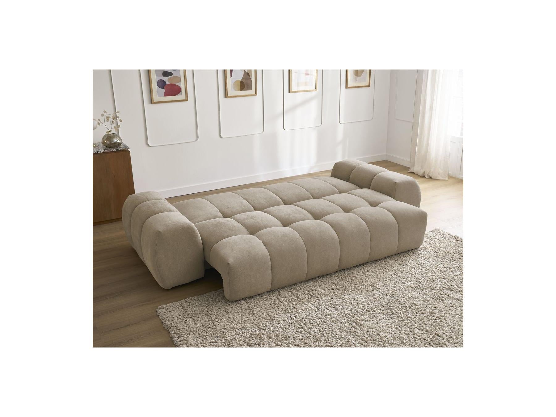 Everest - Sofá recto convertible con arcón - Tejido texturizado - 5 cojines