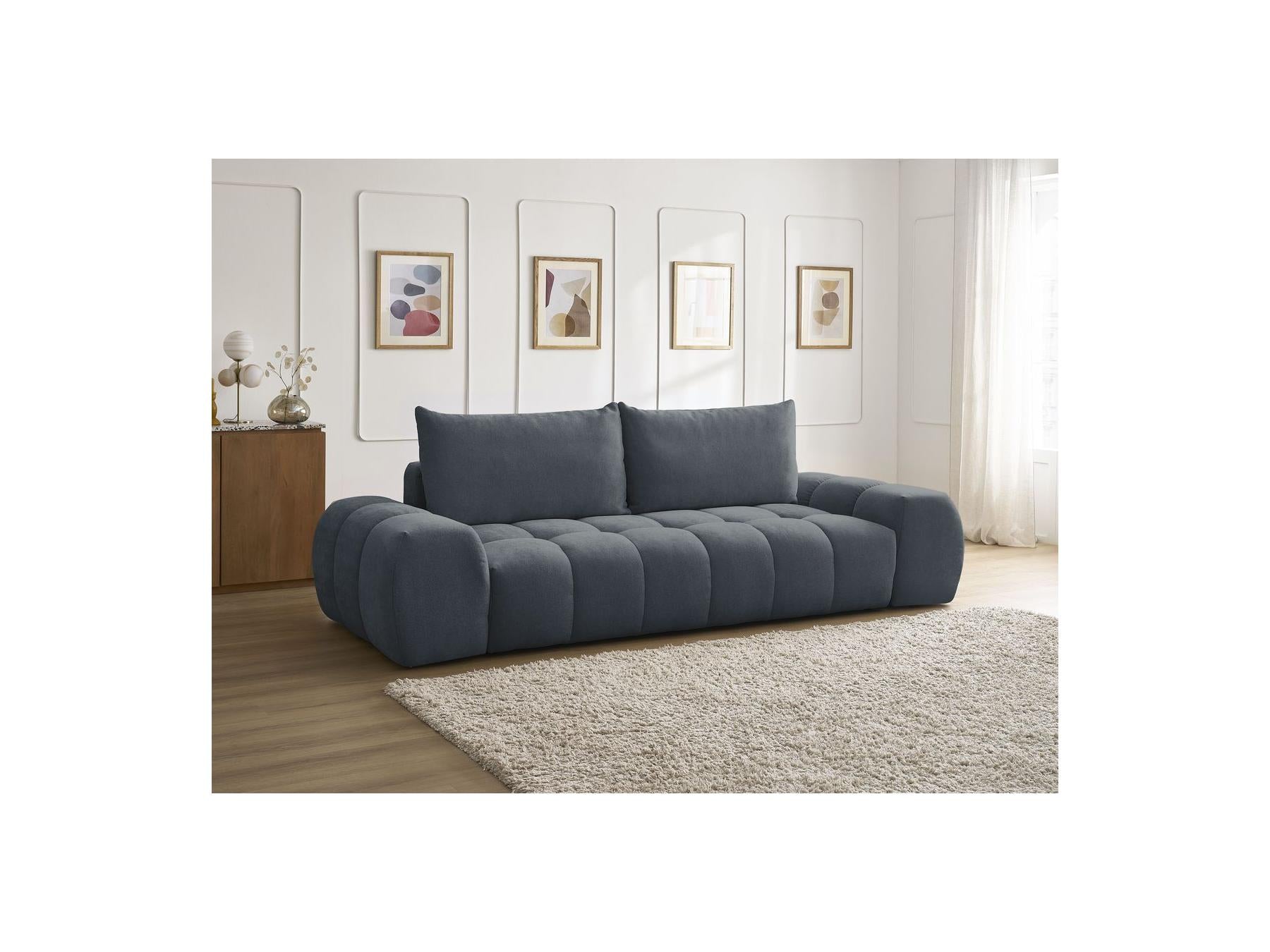 Everest - Sofá recto convertible con arcón - Tejido texturizado - 2 cojines