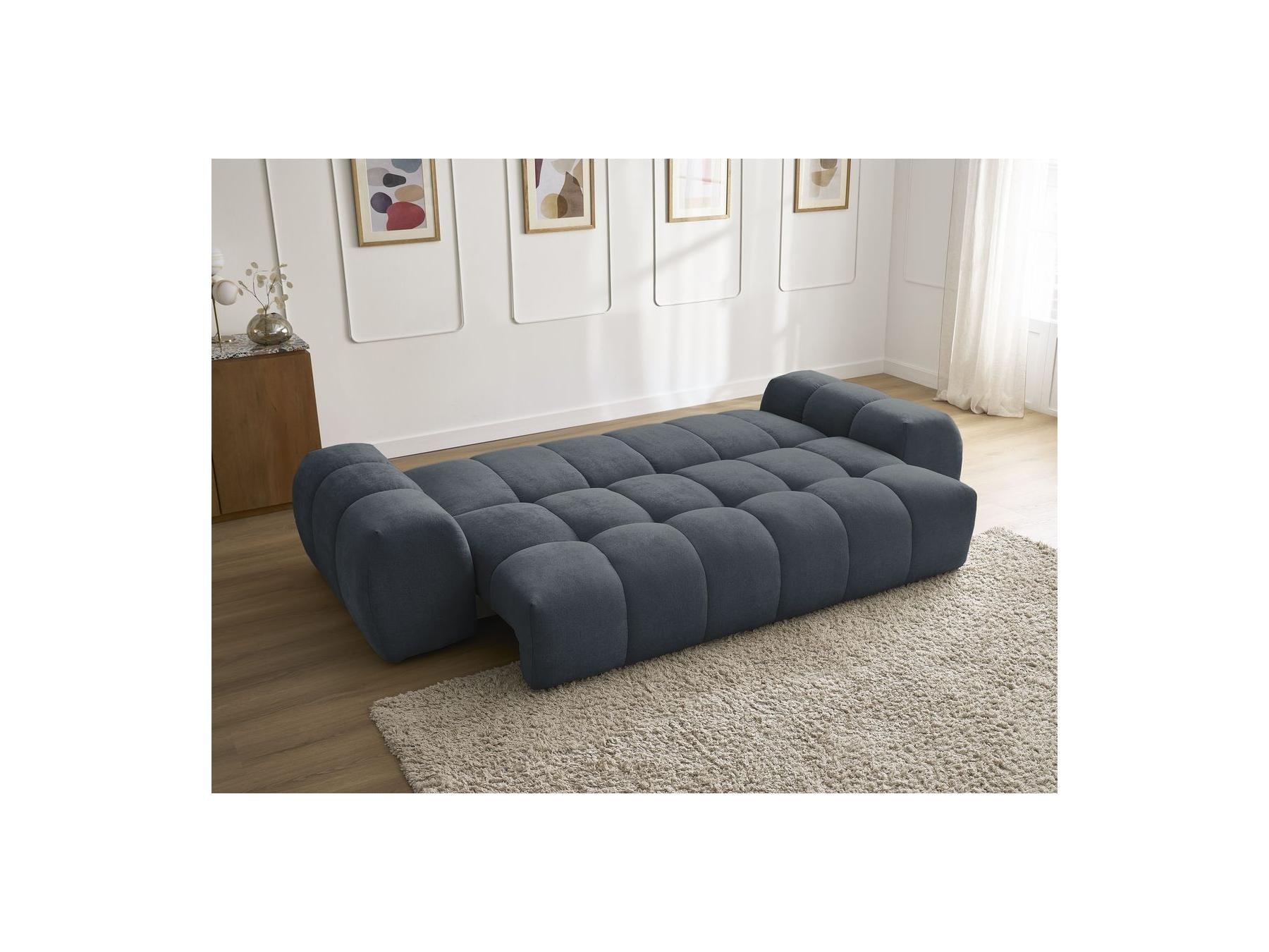 Everest - Sofá recto convertible con arcón - Tejido texturizado - 2 cojines