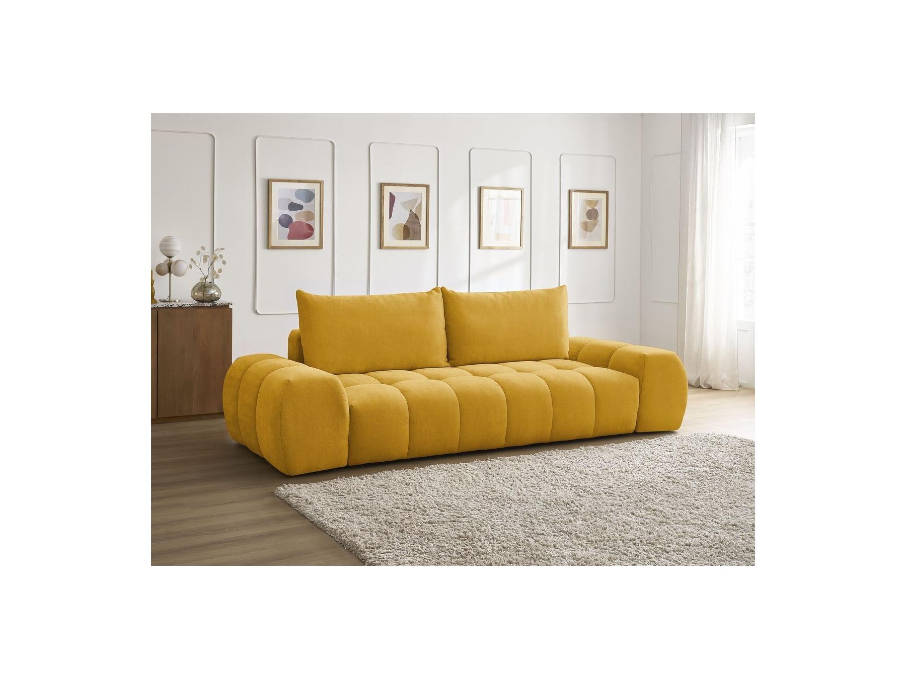 Everest - Sofá recto convertible con arcón - Tejido texturizado - 2 cojines