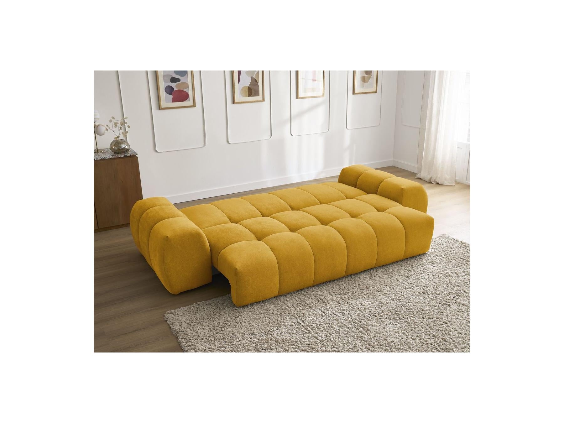 Everest - Sofá recto convertible con arcón - Tejido texturizado - 2 cojines
