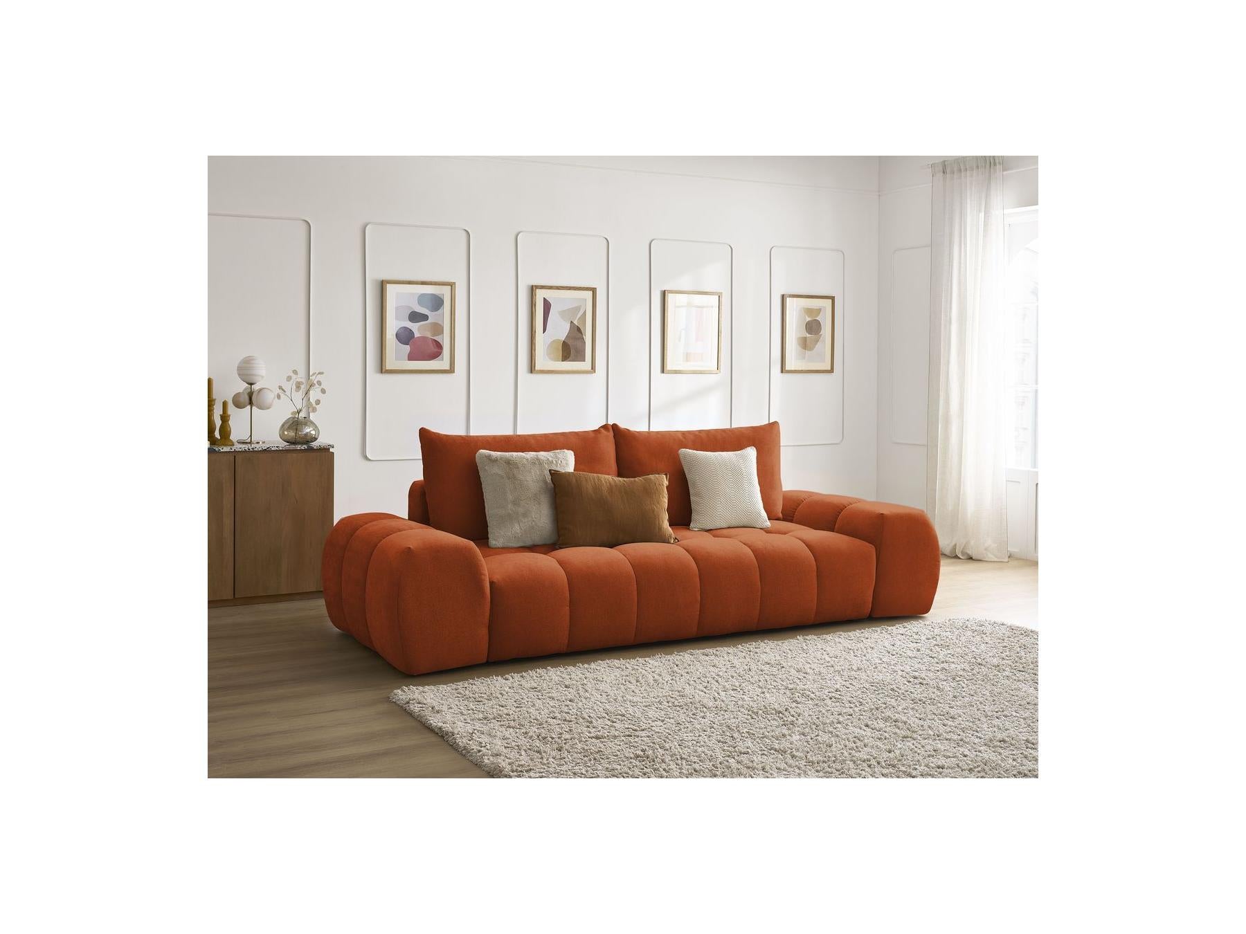Everest - Sofá recto convertible con arcón - Tejido texturizado - 2 cojines