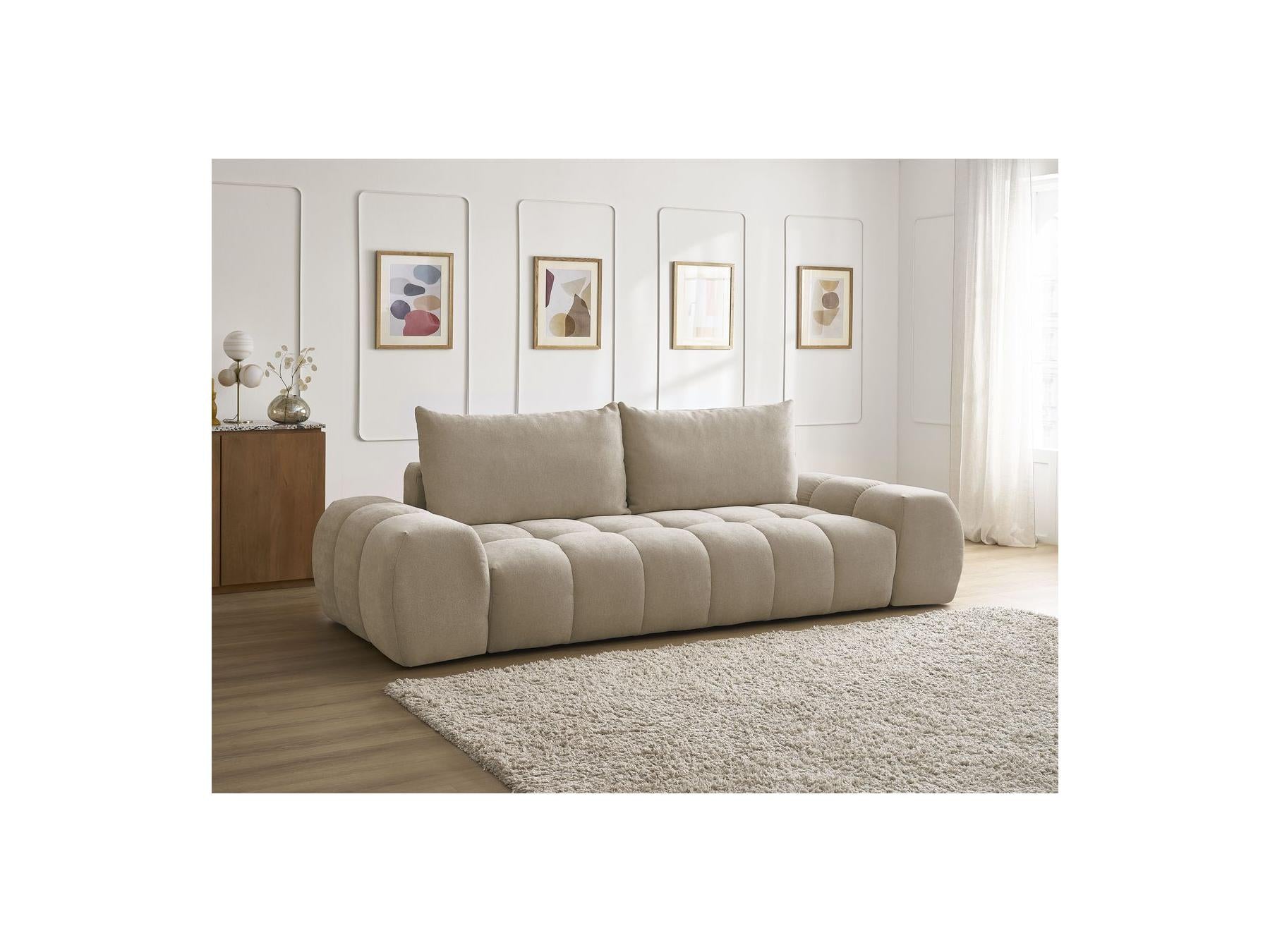 Everest - Sofá recto convertible con arcón - Tejido texturizado - 2 cojines