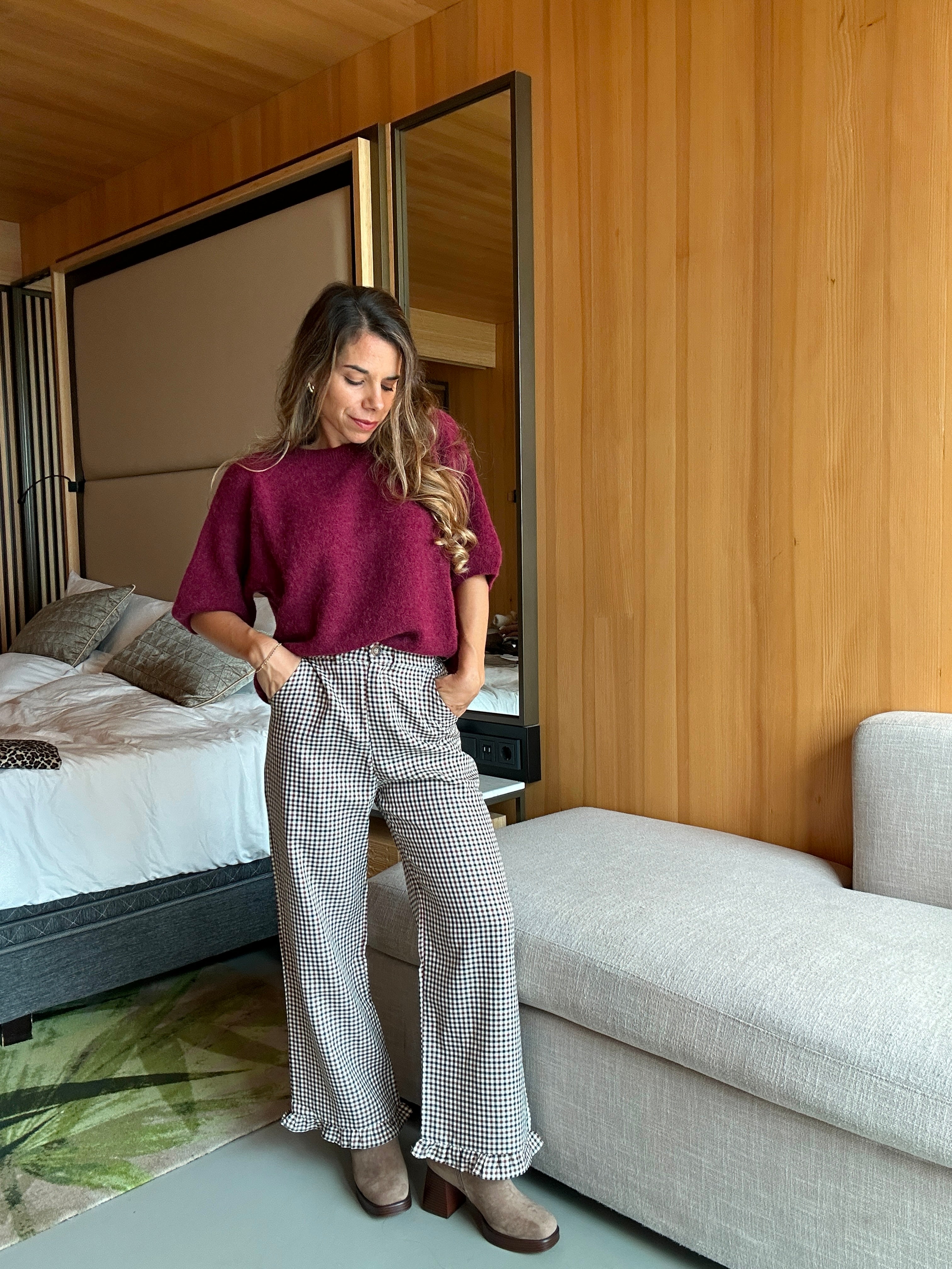 Gabriel checked wide-leg trousers with frills