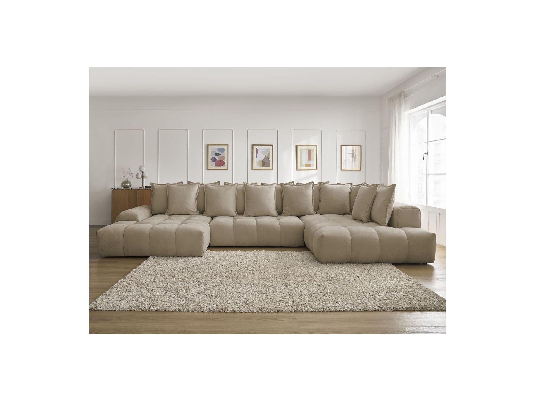 Everest - Panoramic Convertible Storage Sofa - Textured Fabric - Left-Hand Corner - 14 Cushions