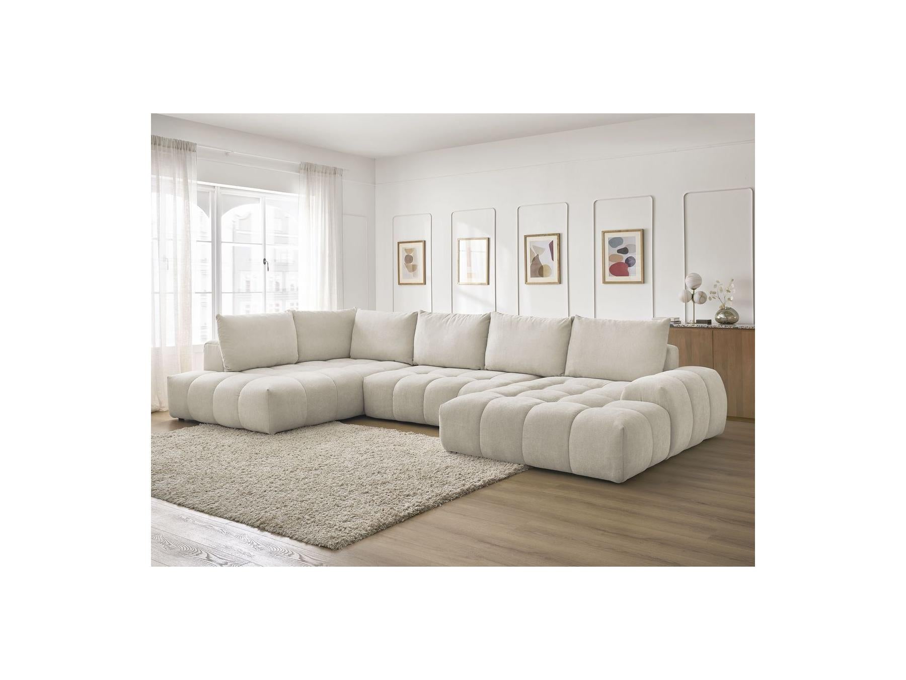 Everest - Panoramic Sofa Bed with Storage - Textured Fabric - Right-Hand Corner - 6 Cushions