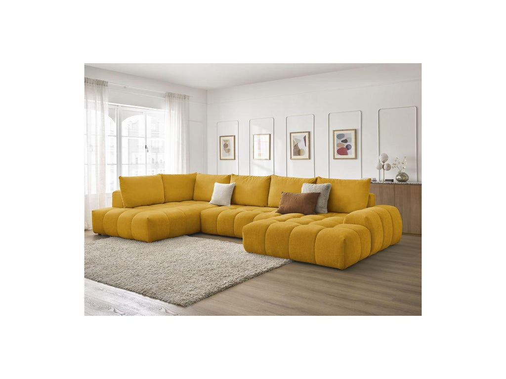Everest - Panoramic Sofa Bed with Storage - Textured Fabric - Right-Hand Corner - 6 Cushions