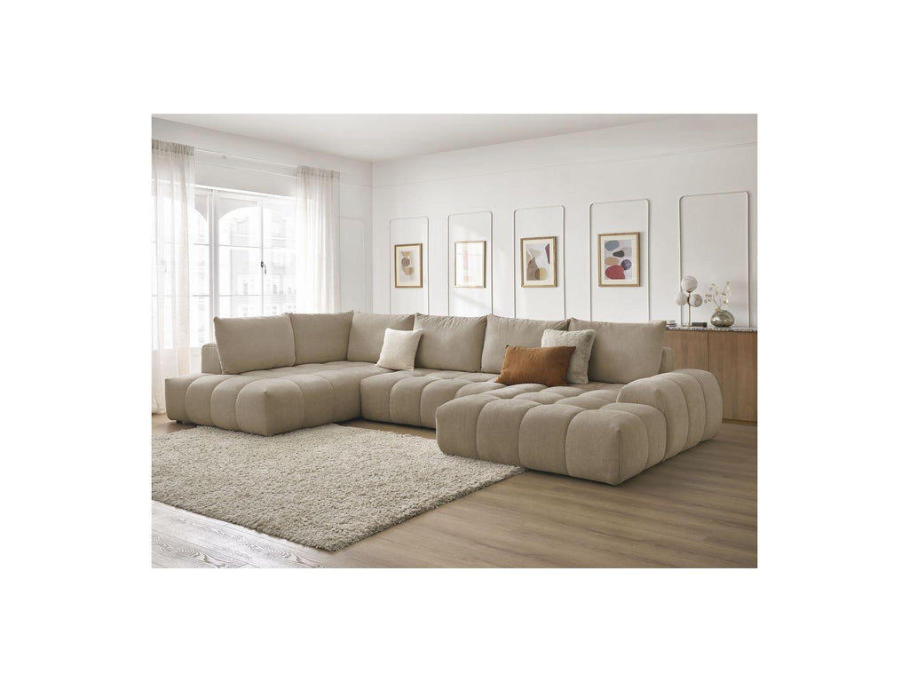 Everest - Panoramic Sofa Bed with Storage - Textured Fabric - Right-Hand Corner - 6 Cushions