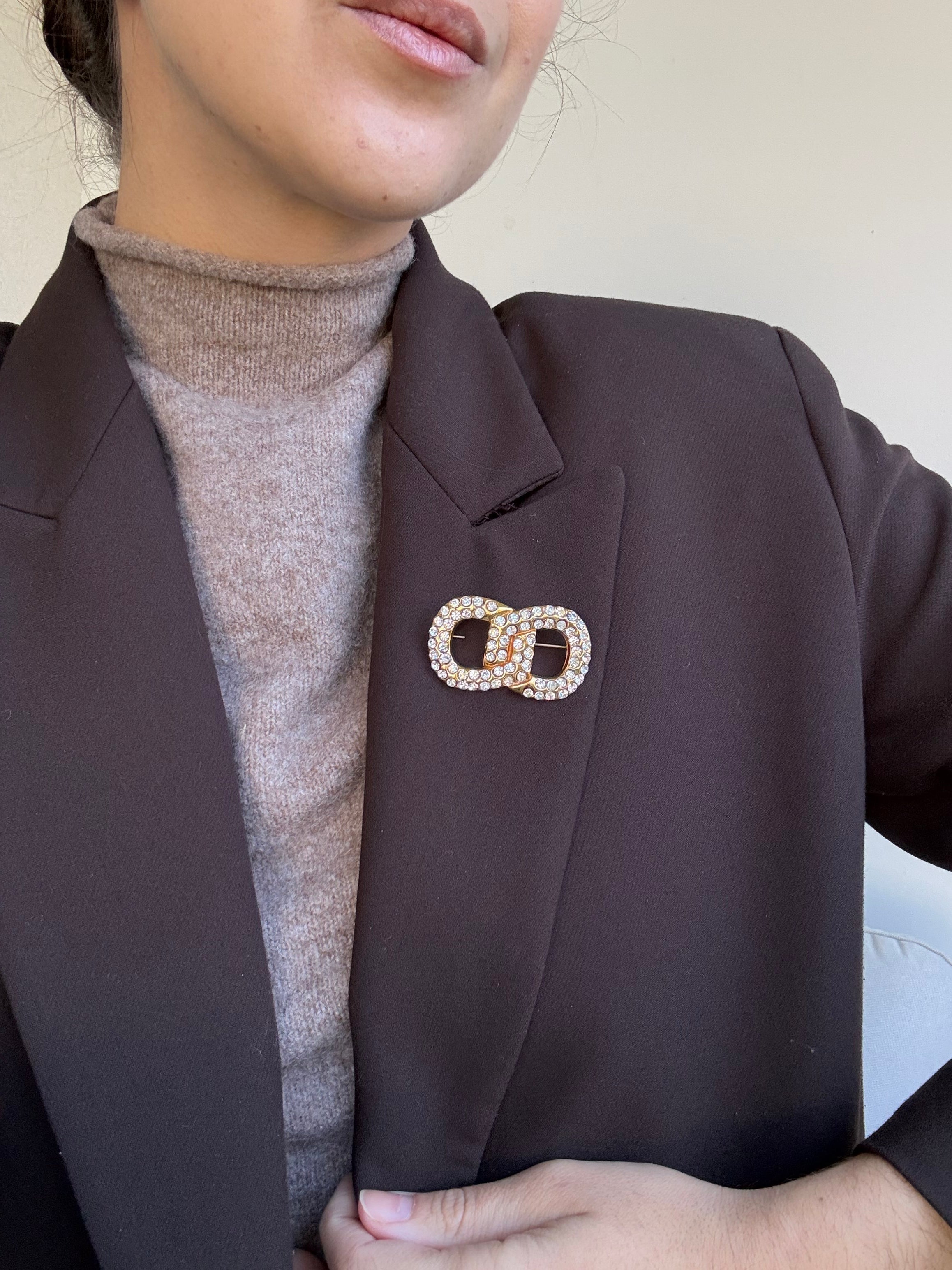 Broche Céline Vintage - Eslabones Pavimentados De Strass