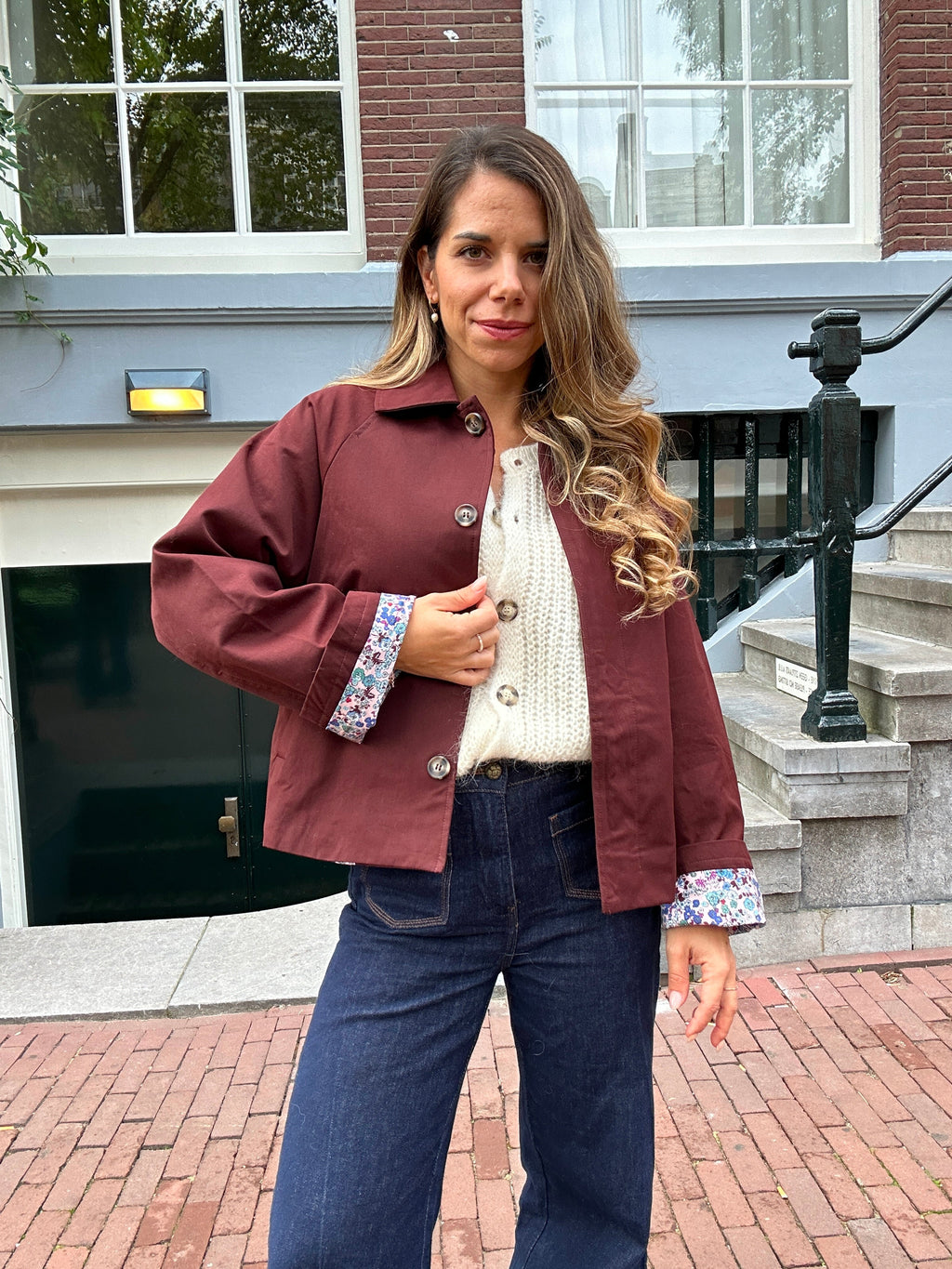 Edith Trench Jacket In Liberty Cotton Burgundy