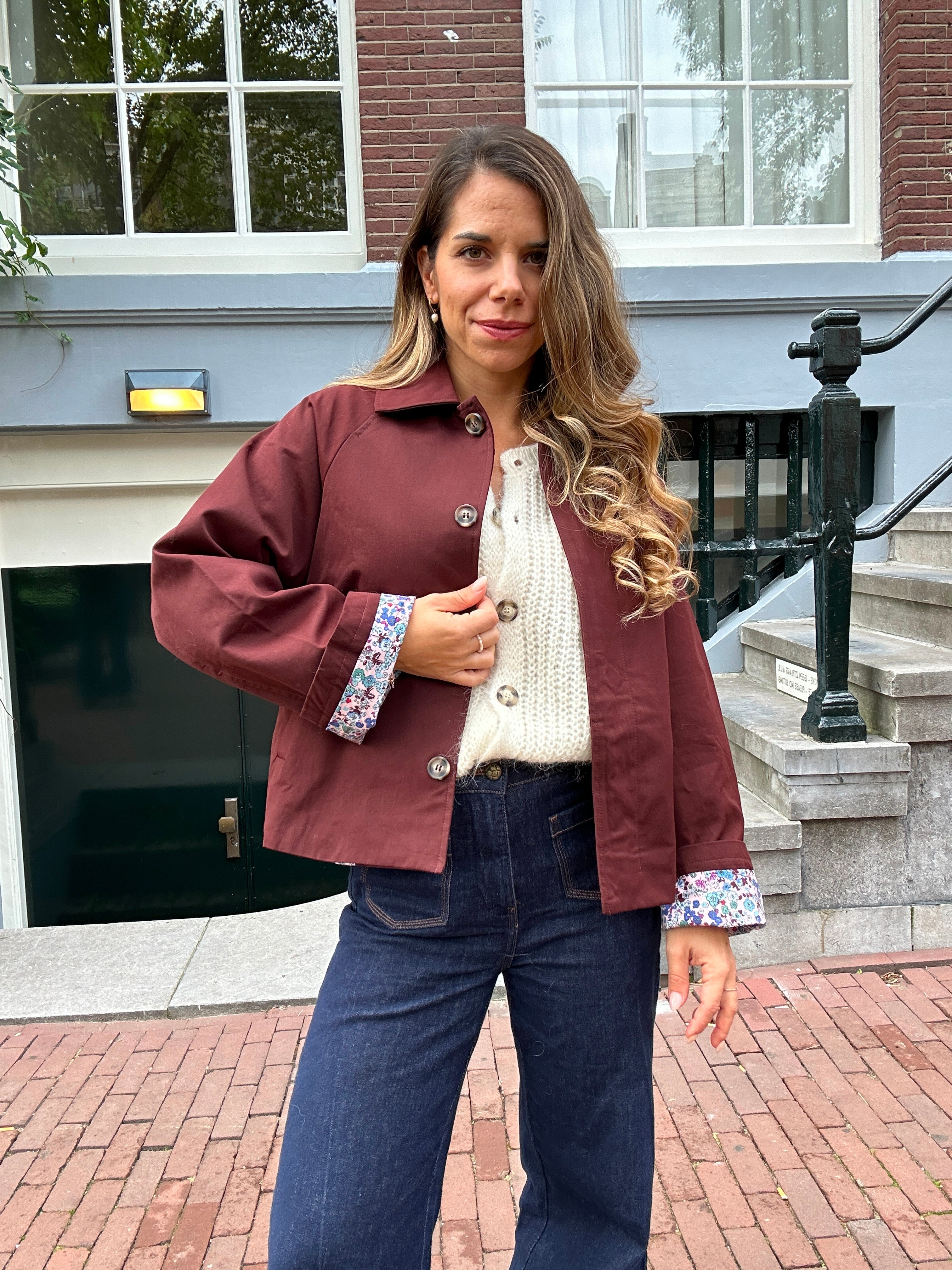 Edith Trench Jacket In Liberty Cotton Burgundy
